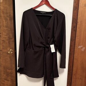 Eloquii Black Wrap Blouse with Tie